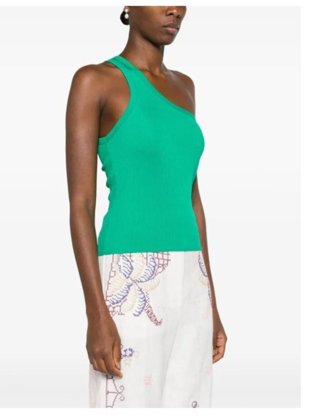 FORTE‎ FORTE One-Shoulder Ribbed-Knit Tank Top in Fern Green Size Medium